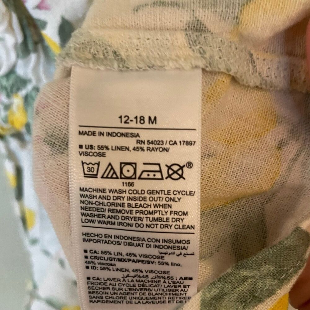 Old Navy baby girl linen dress lemon size 12-18 months - Picture 3 of 4